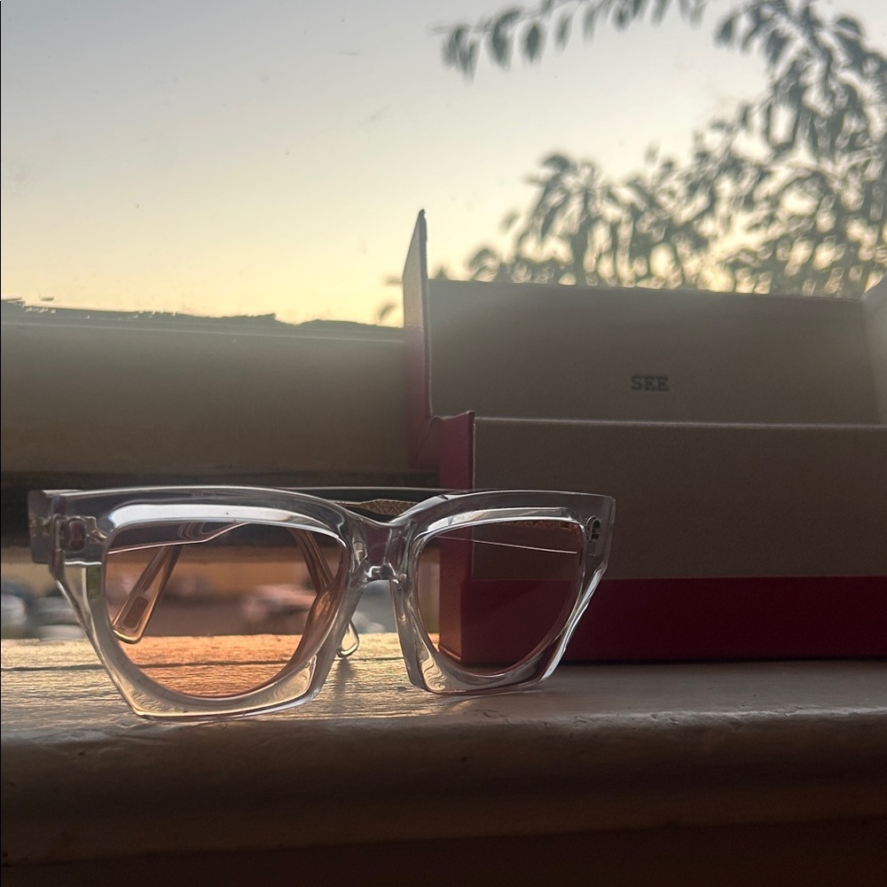 Clear Frame Glasses with Pink Lenses